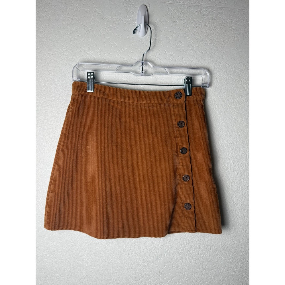 Papermoon Rust Brown Corduroy Button Front Mini Skirt Small PS15009